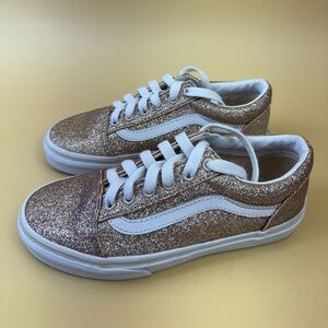 Vans Kids Old Skool Glitter Sneakers - Rose Gold/White - Size 2.0 (NWOB)